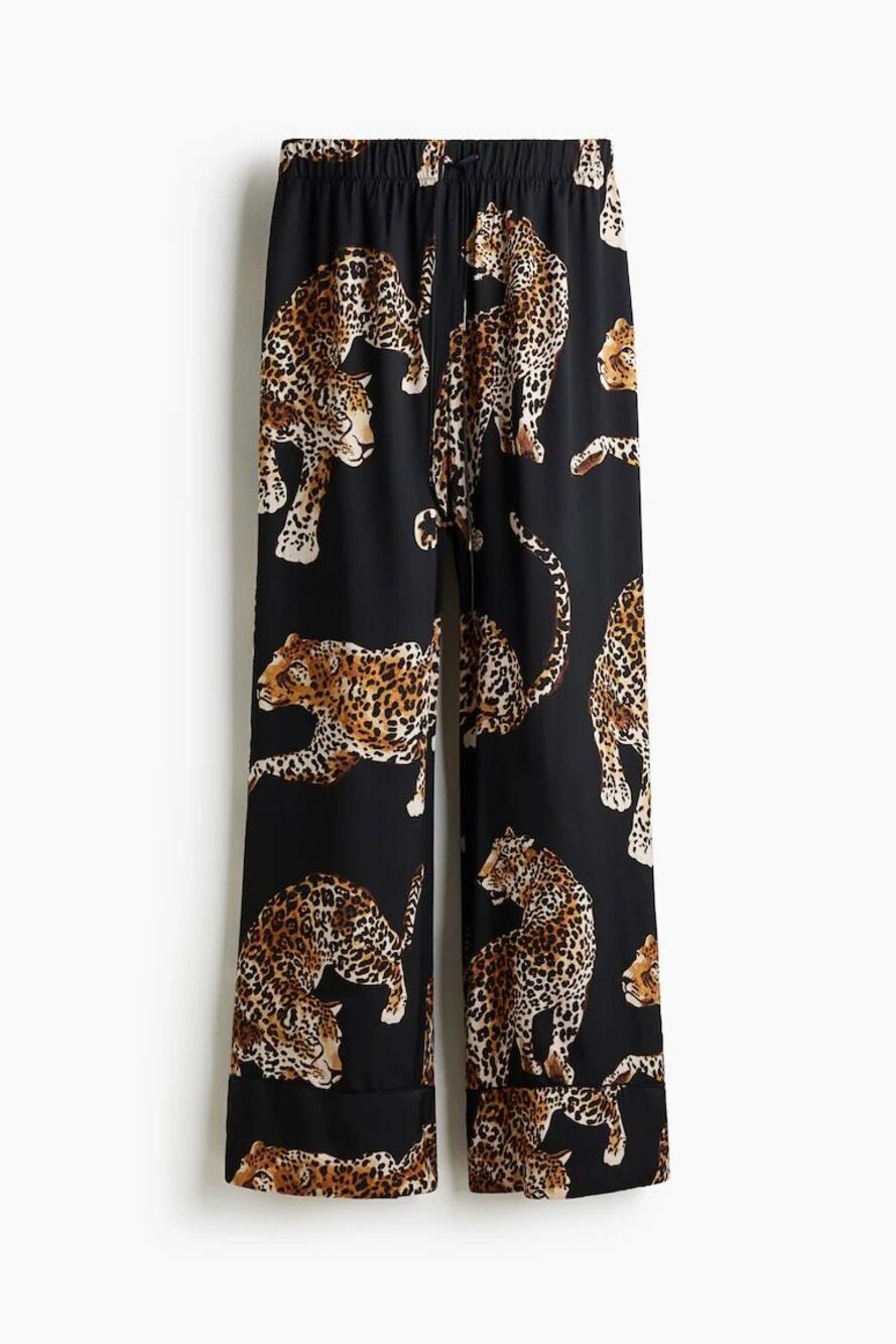 H&M Wide Leg Pull on Tiger Print Pants Black Medium